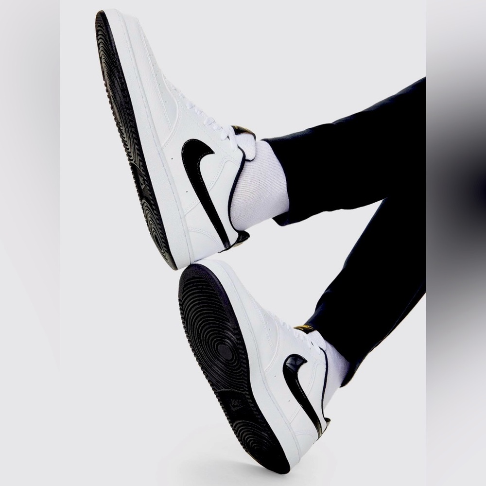 Nike Court Vision Low Men Size 9 White Gold w/ Black Swoosh EEUC